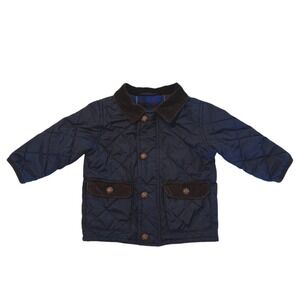 BabyGap Boys Size 6-12M Quilted Navy Blue Jacket Corduroy‎ Collar Plaid Lining